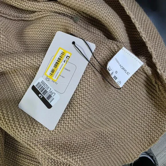 COZY CHIC Tan Knit Waterfall Cardigan | Oversized Drape Front | Small - Picture 8 of 8